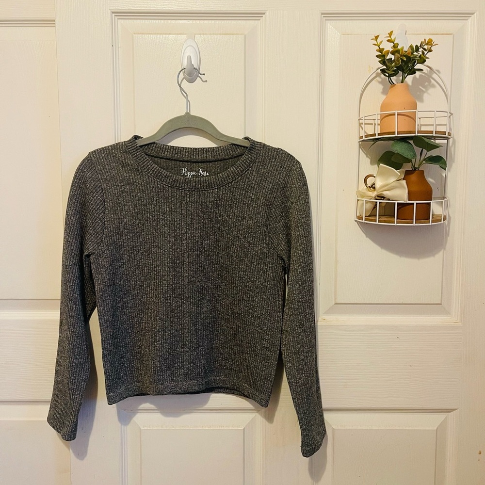Hippie Rose Heather Gray Crew Neck Sweater